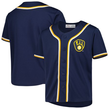 Youth Navy Milwaukee Brewers Full-Button Replica Jersey